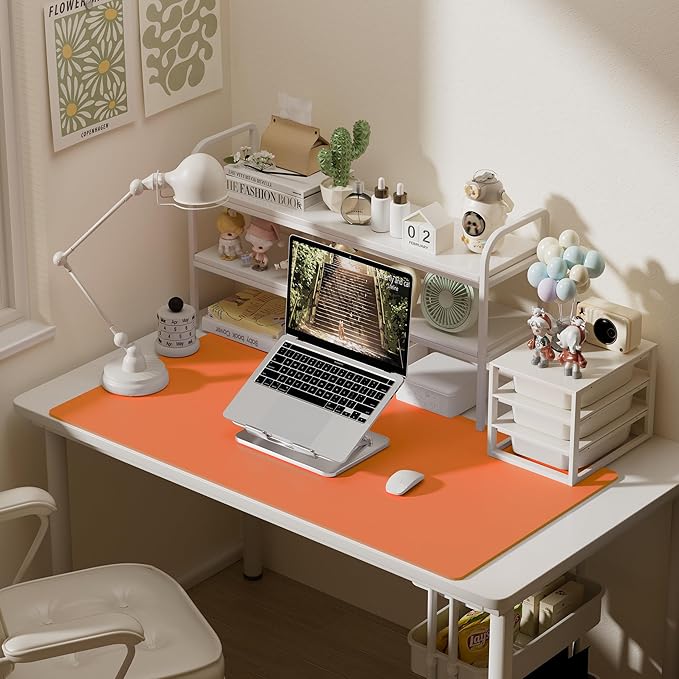 Aothia Faux Leather Desk Mat – Large Mouse Pad, Non-Slip PU Leather Blotter, Waterproof Writing Surface for Office and Home (Orange, 47.2" x 23.6")