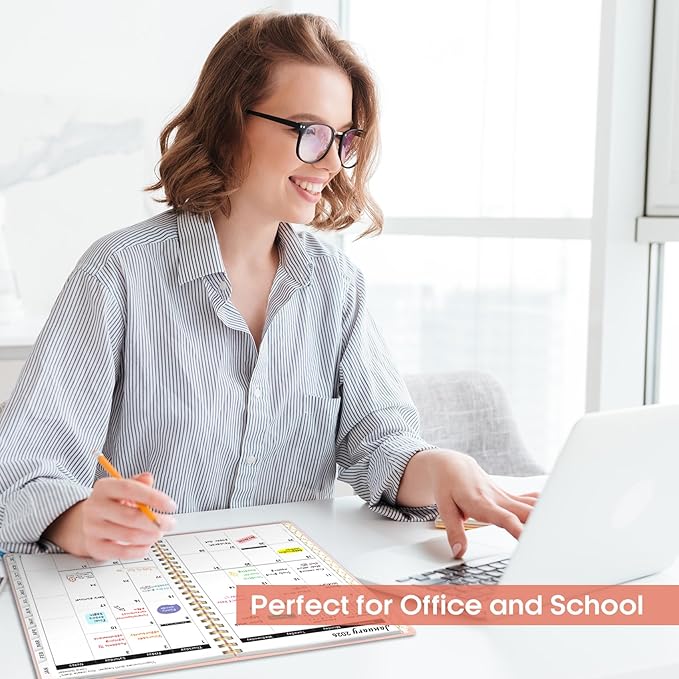 2026 Planner, Weekly and Monthly Calendar Planner, January 2026 - December 2026, Hardcover 2026 Calendar Planner Book with Tabs For Women & Men, Inner Pocket, Spiral Bound, Perfect for Office Home School Supplies - A4 (8.5" x 11"), Pink