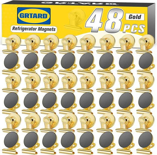 Grtard 48pack Magnetic Clips Heavy Duty, Magnet Clips for Fridge, Refrigerator Magnets, Scratch Free Magnets with Clip, Strong Magnetic Clip for Refrigerator, Whiteboard, Locker, Cruise Cabins (Gold)