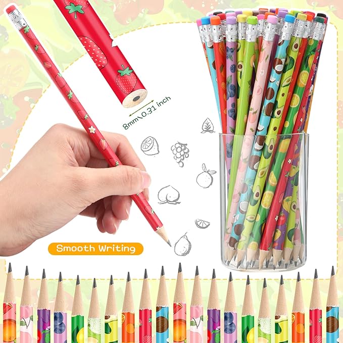 Kosiz 200 Pcs Thanksgiving Assortment Colorful Fun Pencils Fall Pre Sharpened Wooden Pencil Christmas 10 Fruit Styles Pen Novelty Kids School Supplies Student Reward Stationery Party Favors
