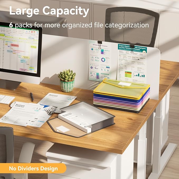 ABC life 6 Pack Plastic Expanding File Folder, Transparent Envelopes with Snap Closure, No Dividers, Large Capacity, Assorted Colors, Large Capacity, Fit Letter/A4 Size - Mutilcolor 03