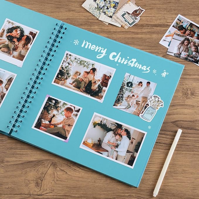 potricher 12 x 12 Inch DIY Scrapbook Album 40 Pages Hardcover Kraft Paper Scrap Book Photo Albums Memory Book for Wedding and Anniversary Family (Blue, 12 Inch)