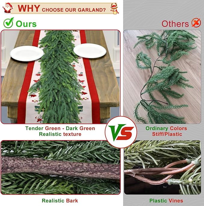 16 Ft Christmas Cedar Garland for Staircase Railing Real Touch Soft Bendable Faux Winter Xmas Greenery Pine Garlands Mantle Garland for Decoration for Window Fireplace Door Railing Wall Home Decor
