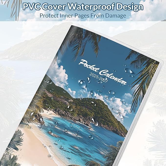 Pocket Calendar 2025-2027, Small Monthly Planner 2025-2027 - 3.7" x 6.7" - Runs from July 2025 Until December 2027, Pocket Calendar 2026 with Beach Cover for Planning