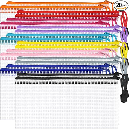 20Pack Mesh Zipper Pouch Bags, Waterproof 9.5x4.5 Inch Pencil Pouches Bulk for Storage, Teacher School, Toys, Puzzle, Office, 10 Colors