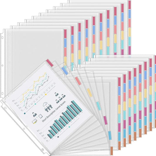 ReliThick 12 Set of 96 Pack Clear Sheet Protectors 8.5 x 11 Inch Page Protector for 3 Ring Binder with 8 Tabs Plastic Dividers for 3 Ring Binder, Insertable Index Page Divider Multicolor Tabs