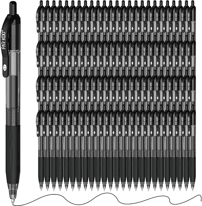 ParKoo Black Gel Pens, 100 Pack Quick Dry Retractable Medium Point 0.7mm Rollerball Gel Ink Pens Smooth Writing with Comfort Grip for School Office Home