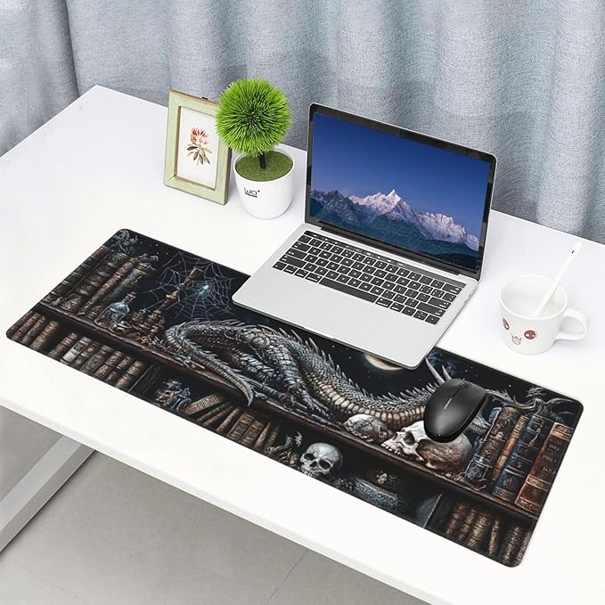 Mystical Dragon Mouse Pad 31.5 X 11.8 Inch Big Desk Rubber Base Stitched Edges Keyboard Pad XXL Mouse Mat for Home Game and Office
