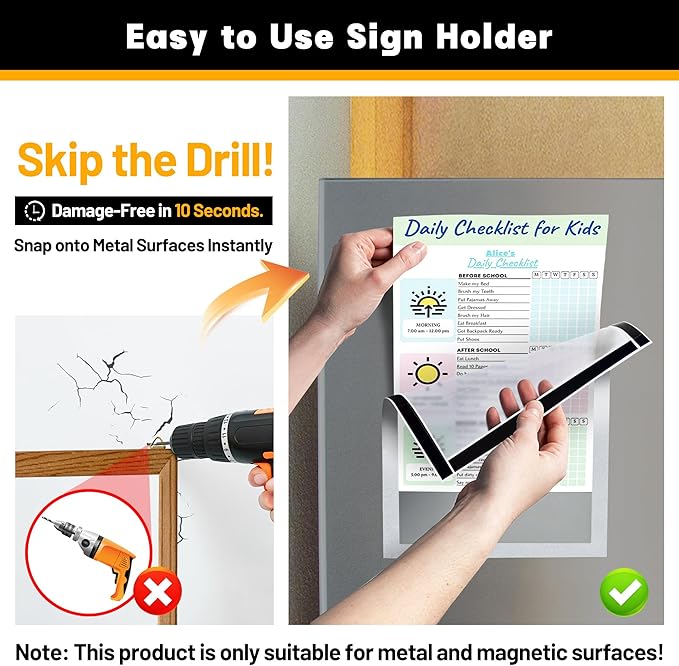 5Packs Magnetic Frames for Refrigerator - 8.5x11 Magnetic Sign Holder with Metal Surface - File/Paper/Document Holder & Photos/Picture/Poster Frame for Home/Office (Silver)