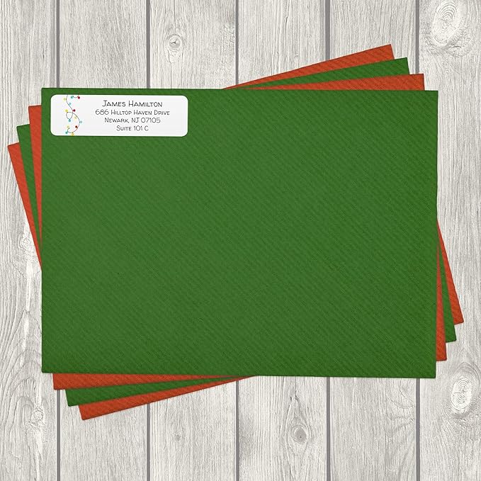 Christmas String Lights Rolled Address Label/Roll of 500 Holiday Personalized Address Labels/Designer Return Address Stickers in Elegant Plastic Dispenser