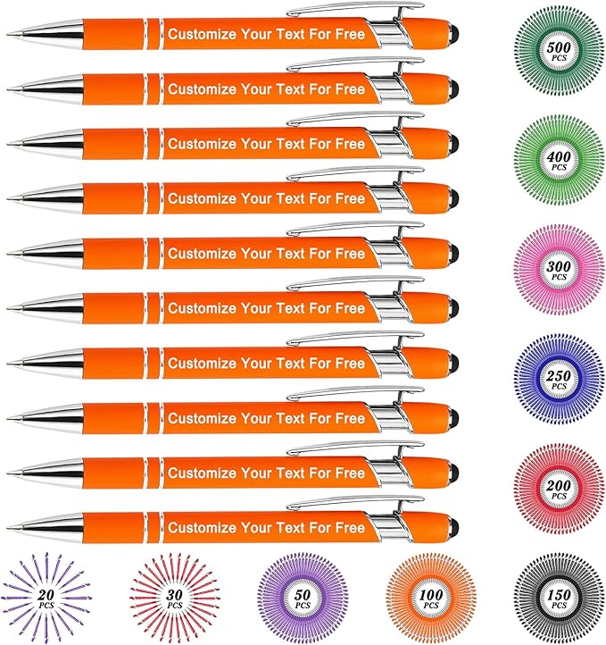 Max 500 Pcs Personalized Pens Bulk, Custom Pens with Free Engraving, Customized Stylus Tip Ballpoint Pen with Your Name Massage Text for School Office Business Graduation Anniversaries-10 Packs