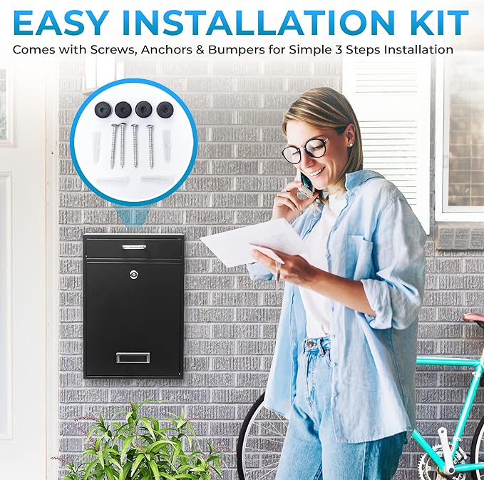 Wall Mounted Locking Vertical Dropbox Mailbox - Safe and Secure (Large) | Made with Galvanized Steel (Dark Gray)