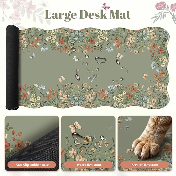 iLeadon Desk Mat Set, Desk Mat with Wrist Support Stitched Edges, Large Mouse Pad with Wrist Rest, Mouse Pad for Computer Keyboard Home Office Women (Green)
