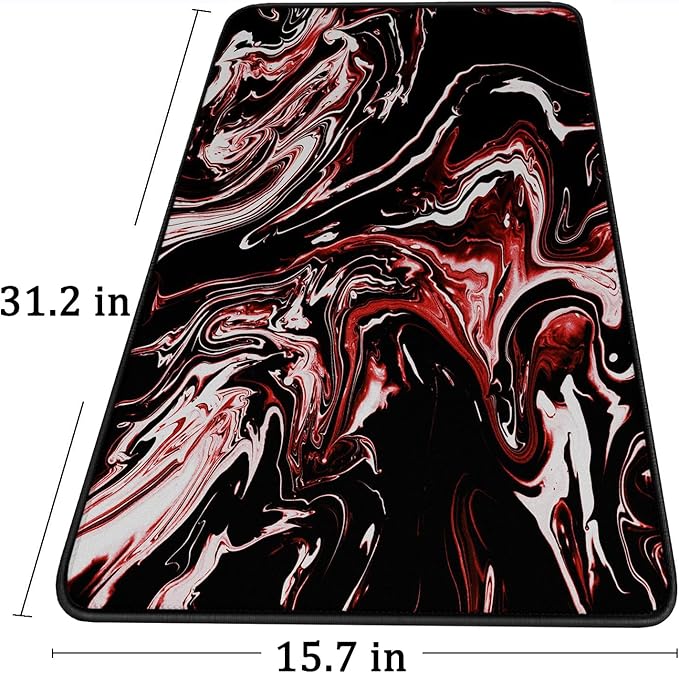 Large Extended Mouse Pad with Stitched Edges, Durable Non-Slip Natural Rubber Base, Waterproof Computer Keyboard Pad Mat for Esports Pros/Gamer/Desktop/Office/Home - Marble Red