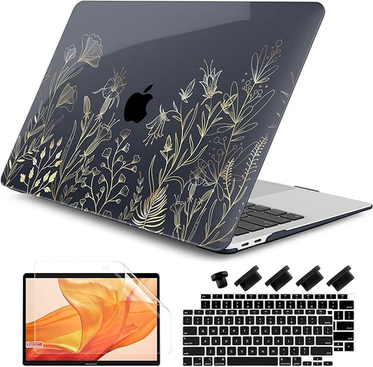 DONGKE Compatible with MacBook Air 13 inch Case 2021 2020 2019 2018 Release A2337 M1 A2179 A1932 with Retina Display & Touch ID, Plastic Hard Shell & Keyboard Cover - Floral Blooming