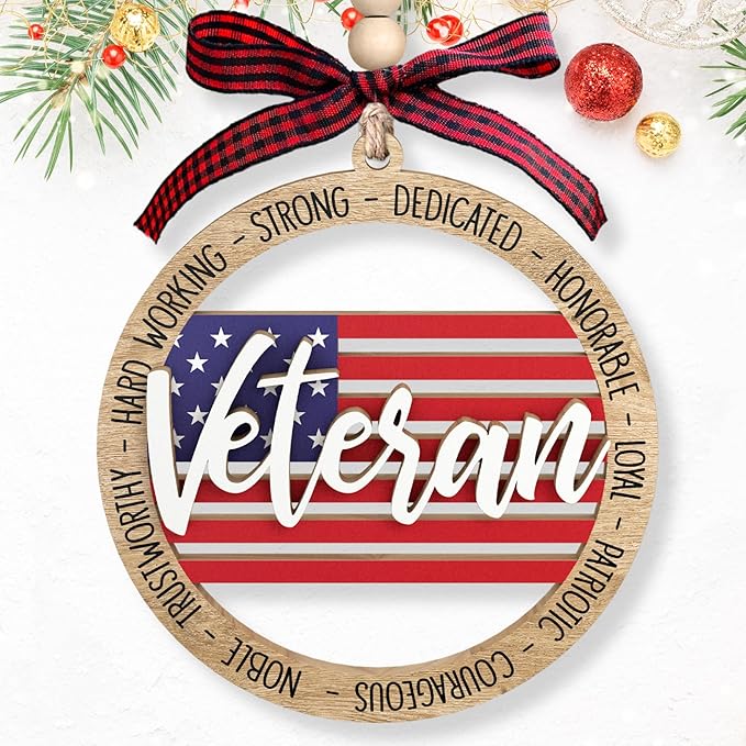 Veteran Ornaments - Veteran Gifts for Men - Military Christmas Ornament - Military Ornaments for Christmas Tree - Wooden Ornament