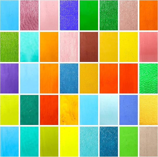 36 Sheets Transparent Stained Glass Sheets, 4 x 6 Inch Mosaic Glass Tiles Bulk for Crafts, Assorted Colors Cathedral Art Glasses Sheets for Stained Glass Making Projects