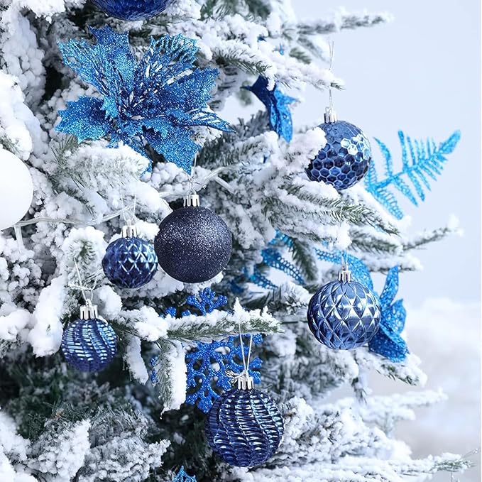 Christmas Balls Ornaments -36pcs Shatterproof Christmas Tree Decorations with Hanging Loop for Xmas Tree Wedding Holiday Party Home Decor,6 Styles in 3 Sizes(Blue)