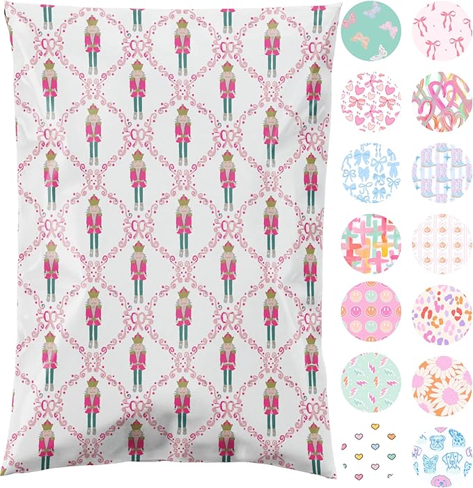 14.5x19 Designer Poly Mailer 100 Pack Heavy Duty Waterproof Self Seal Shipping Bags for Small Business Large Mailing Envelopes Bulk Tear Resistant Packaging Pink Nutcracker Christmas Holiday