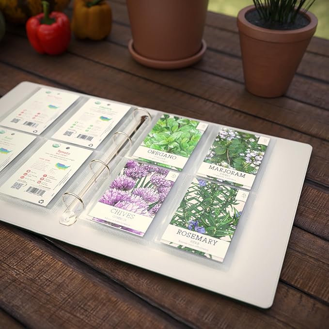 Seed Storage Organizer Binder (2-Pack), 400 Seed Packet Organizer, Clear Binder Sheet Protectors, Heavy-Duty 4-Ring Storage for Garden Cards Coins Collectibles - Clear Sheet Protectors 11.5"x8.7"