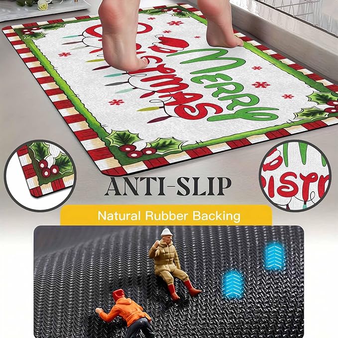 Christmas Door Mat Outdoor, Merry Christmas Plaid Hat Light Snowflakes Welcome Mats for Front Door Holiday Doormat Indoor Entryway Floor Rug for Entrance Outside Home, 16" x 24" Inch