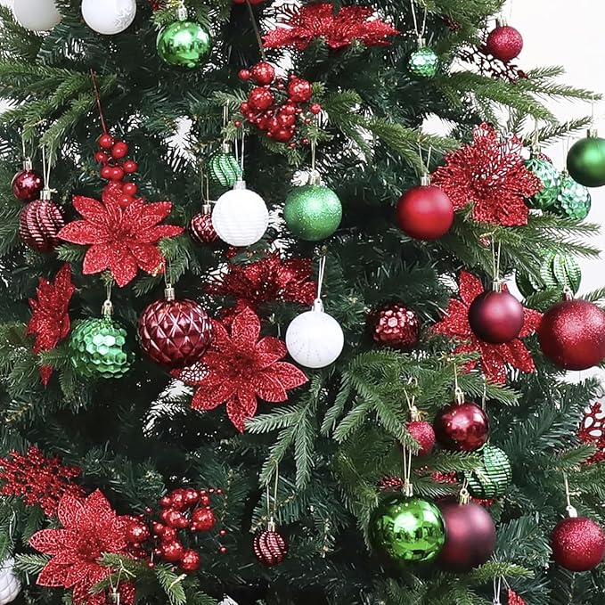 Christmas Balls Ornaments -36pcs Shatterproof Christmas Tree Decorations with Hanging Loop for Xmas Tree Wedding Holiday Party Home Decor,6 Styles in 3 Sizes(Burgundy)