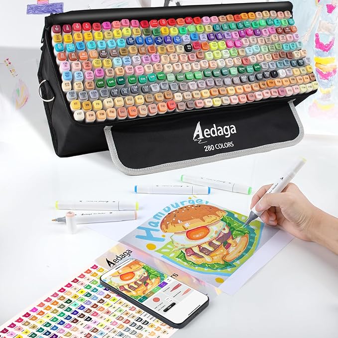 YHC 280 Color Alcohol Markers for Artists, Free APP for Coloring, Dual Tips Alcohol-Based Markers for Drawing,Painting and Sketching, Great Gift Idea for Kids and Adults.