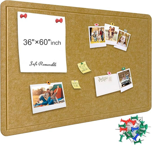 Large Bulletin Board - Foldable 36x60 Inches Cork Board Alternative with 20 Push Pins, 5' x 3' Self-Adhesive Felt Bulletin Board for Wall, Home Office Classroom Decor