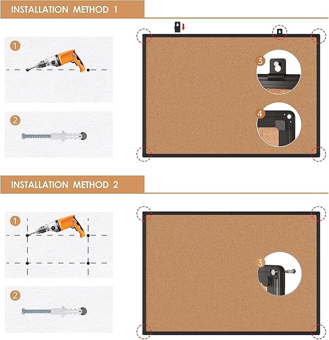 Board2by 2-Pack Cork Board Bulletin Board 24 x 18, Black Aluminium Framed Corkboard, Office Board for Wall Cork, Large Wall Mounted Notice Pin Board with 32 Push Pins for School, Home & Office