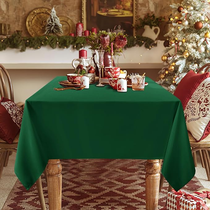 sancua Rectangle Tablecloth - 54 x 108 Inch - Stain and Wrinkle Resistant Washable Polyester Table Cloth, Decorative Fabric Table Cover for Dining Tables, Buffet Parties and Christmas, Hunter Green