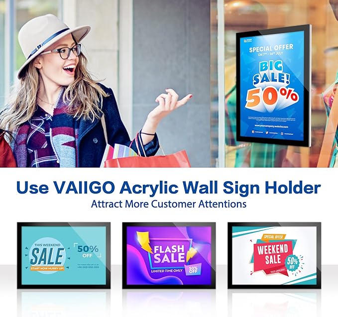 Acrylic Sign Holder 8.5x11 Wall Mount - 5 Pack Adhesive Frames, Magnetic Frame, Document & Picture Holder for Wall, Door, Glass Acrylic Frame with Strong Magnetic Sign Holder