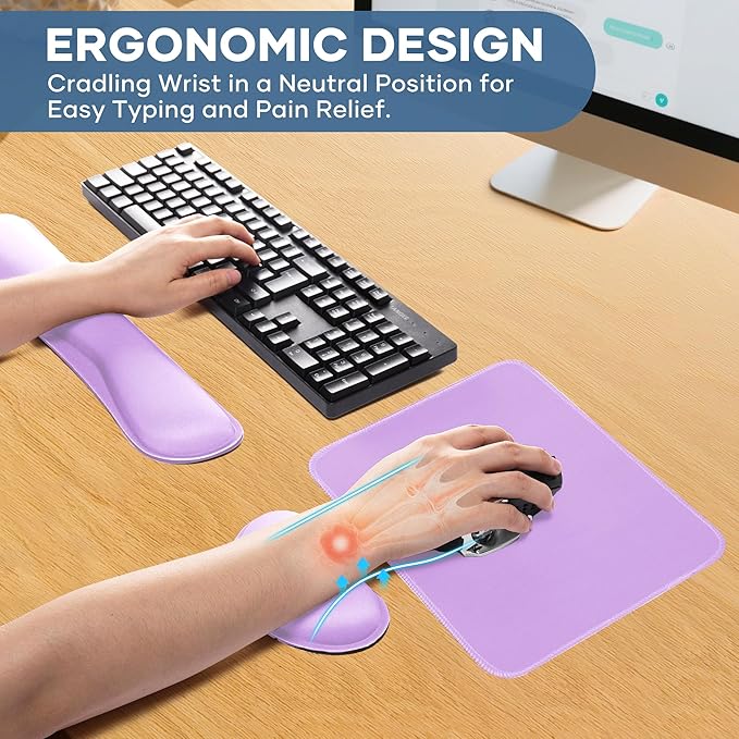 Office Ergonomic Memory Foam Computer Mouse and Keyboard Wrist Rest pad Support Carpal Tunnel, Wrist Rest for Keyboard and Mouse, Wrist Support Set