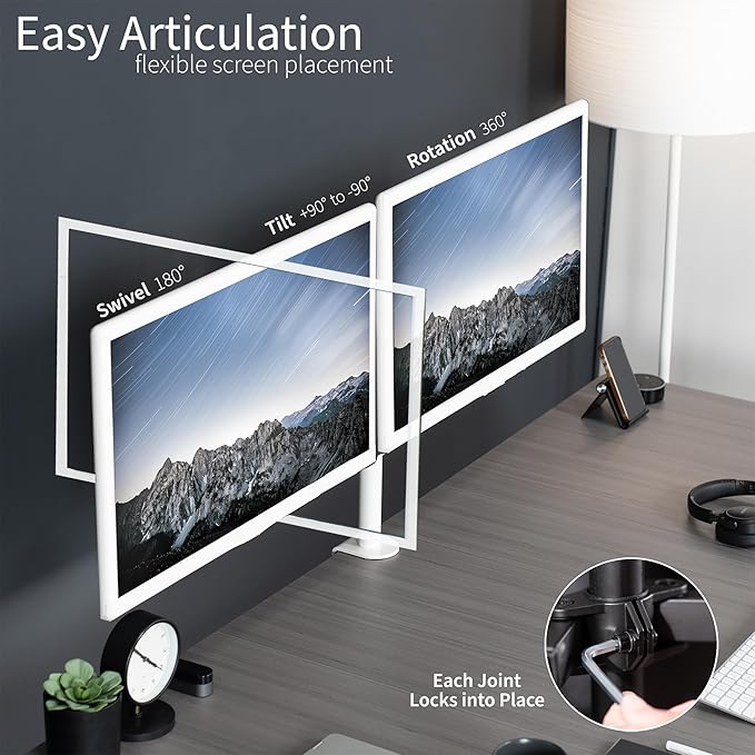 VIVO Dual Monitor Desk Mount, Heavy Duty Fully Adjustable Stand, Fits 2 LCD LED Screens up to 32 inches, White, STAND-V032W