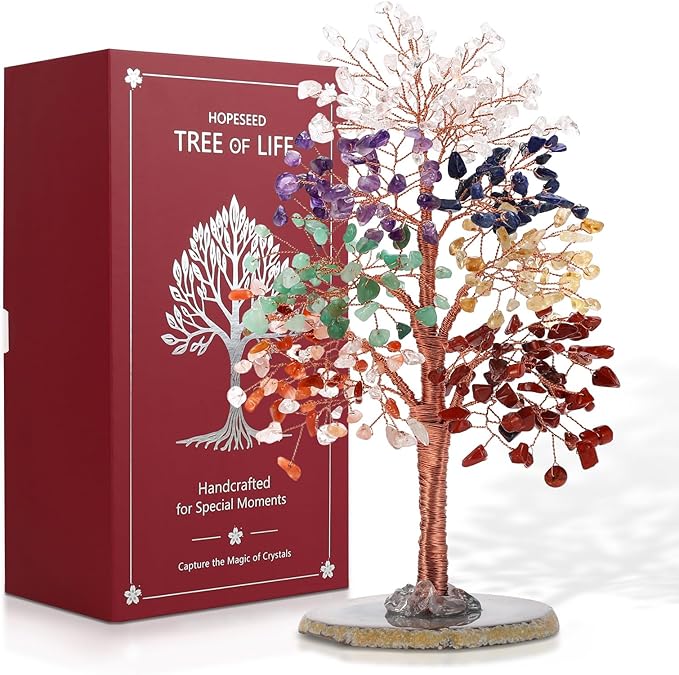 Hopeseed 7 Chakra Crystal Tree of Life Handmade Bonsai Healing Crystal Trees for Home, Desk, Living Room, Office Decor for Positive Energy, Good Luck Birthday Gifts for Women, Mom, Men