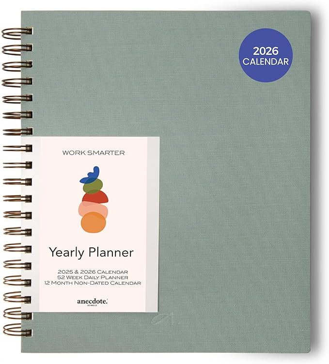 Anecdote Planner 2026 (8.5" x 10") Daily Planner Weekly Monthly Planner - 52 Weeks w/Library Buckram Cover, Brass Spiral - A4 Size Bleed-Resistant Paper – Dutch Blue