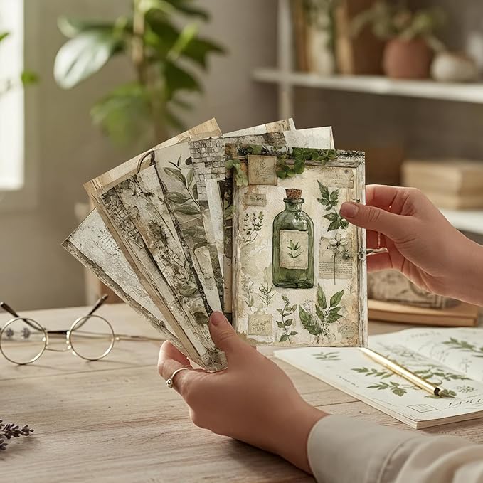 160 Sheets Vintage Flower Scrapbook Paper Green Collage Flowers No Repeating Patterns Perfect for Junk Journal DIY Cards Craft Albums Scrapbooking Supplies (Green, 3.9 x 5.5 inches)