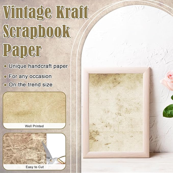 48 Sheets Vintage Scrapbook Paper 11x11, Kraft Pattern Decorative Scrapbook Paper for Journals DIY Cards and Photo Albums, Aesthetic Craft Supplies for Kids and Adults