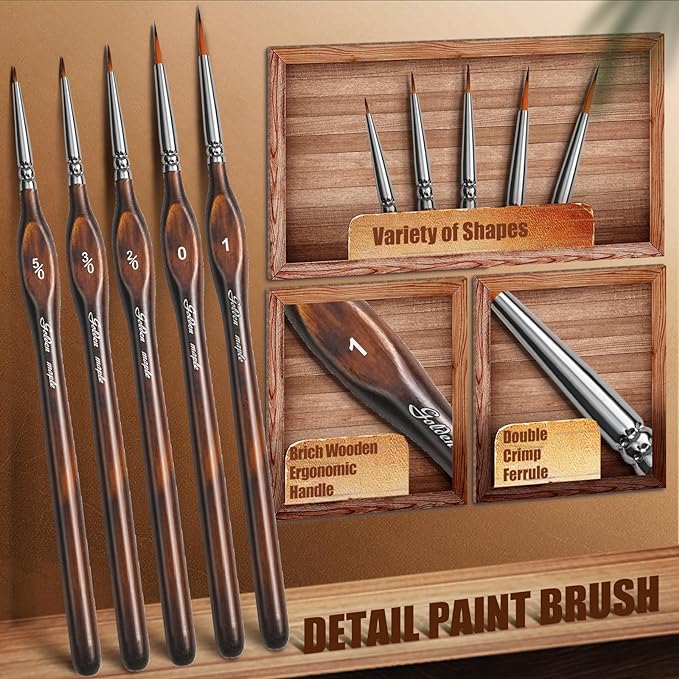 Detail Paint Brushes Dry Brushes, Golden Maple 10PC Flat Miniature Dry Paint Brushes Fine Detail Paint Brush Set for Acrylic, Oil, Watercolor & Figurine