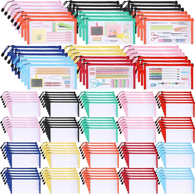 Fainne 120 Pack Mesh Pencil Pouch Mesh Zipper Pouch 9" x 4.7" Pencil Case Bulk Multipurpose Cosmetics Toiletry Small Bag for Office Travel(Bright Colors)