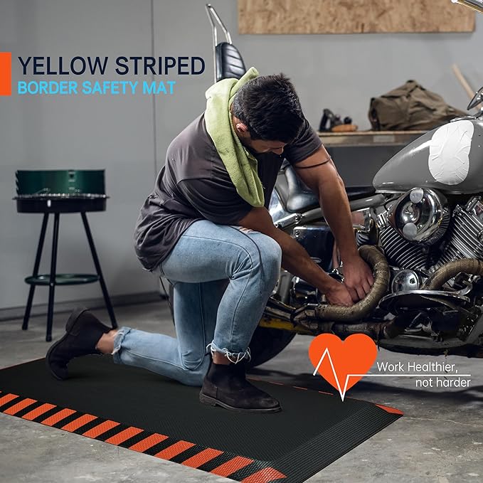 FEATOL Anti Fatigue Mat Industrial, Ergonomic Standing Floor Mat for Work for Stand, Black with Orange Border Safety 20" x 32"-Support for Leg & Back Pain