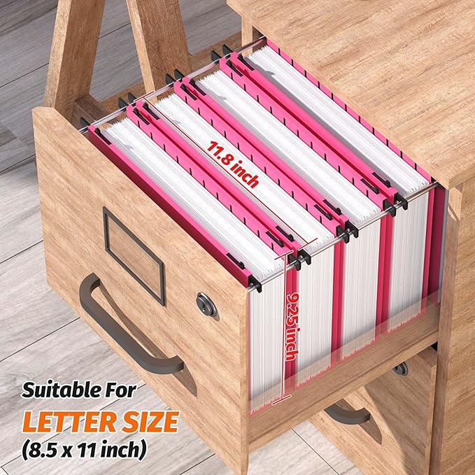 Extra Capacity Plastic Hanging File Folders,12 Pack Reinforced Hang Folders,Heavy Duty 2 Inch Expansion,Plastic Filing Cabinet Folders,Letter Size,Designed for Bulk Files, Medical Charts,Pink