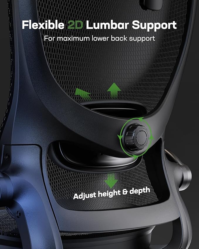 Marsail Ergonomic Mesh Office Chair High Back Home Office Desk Chair with Adaptive Lumbar Support, 2D Headrest, 3D Flip-Up Armrests, Height Adjustable and Rocking Tilt for Home Office and Gaming