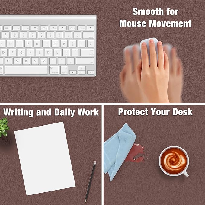 Hsurbtra Desk Pad, 35.5" x 17" PU Leather Desk Mat, XXL Extended Mouse Pad, Waterproof Desktop Blotter Protector, Non-Slip Ultra Thin Large Laptop Keyboard Writing Mat for Office Home, Dark Oak