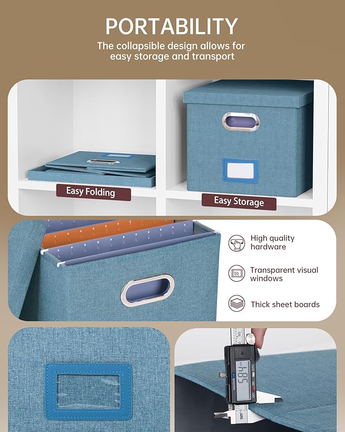 4 Pack File Storage Organizer, Document Organizer, Portable File Box with Lid, Fit for Letter/Legal File Folder Storage,Dark Blue-Box only