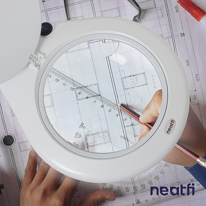 Neatfi Elite XL HD Super LED Magnifying Lamp with Clamp, Glass Lens, 6500K, Glare-Free (7 Inch Lens, White)