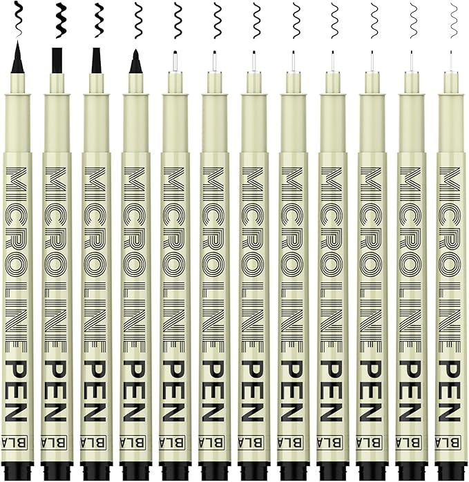 KERIFI Micro-Pen Fineliner Ink Pens, 12 Pack Black Micro Fine Point Drawing Pens Waterproof Archival Ink Multiliner Pens for Artist Illustration, Sketching, Technical Drawing, Zentangle, Scrapbooking