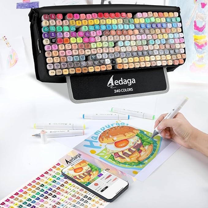 YHC 240 Colors Alcohol Markers for Artists, Free APP for Coloring, Dual Tips Alcohol-Based Markers for Drawing,Painting and Sketching, Great Gift Idea for Kids and Adults
