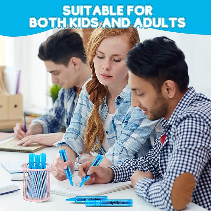 Qilery 72 Pack Highlighters Bulk, Tank Style Chisel Tip Highlighters Markers Quick Drying for Kids and Adult Coloring, Classroom Home Office School Supplies (Blue)