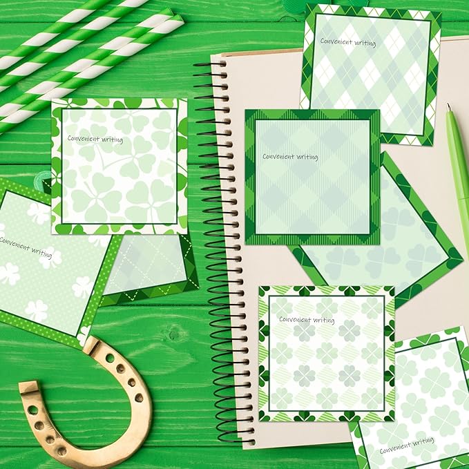 16 Pieces St. Patrick's Sticky Notes Shamrock Sticky Notes Self-Adhesive St. Patrick's Sticky Note Pads Sticky for School Office Home Supplies Students Teachers Gift