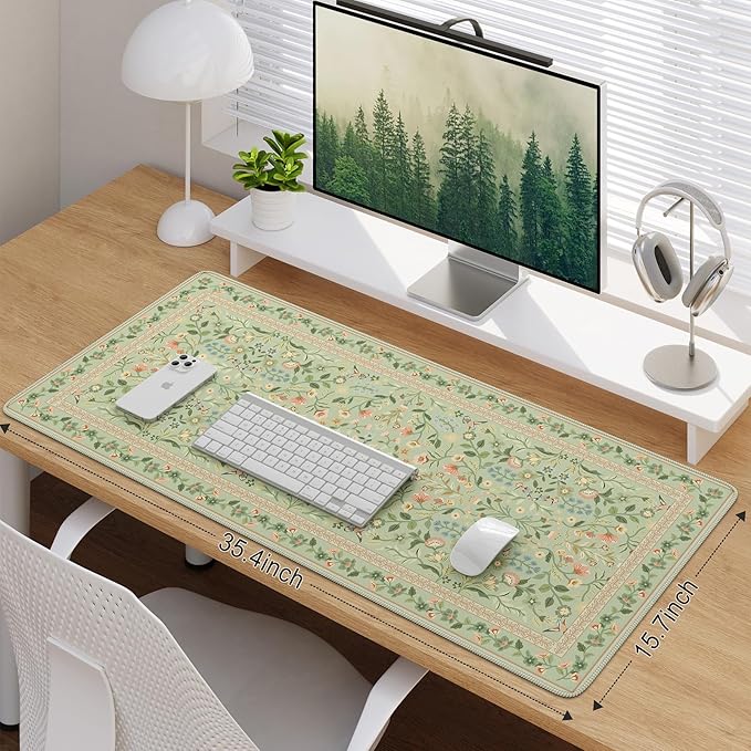 iCasso Desk Mat for Keyboard and Mouse, Large Mouse Pad, Desk Pad Mat, Anti-Slip Big Mousepad with Stitched Edges for Computer Desktop(Light Green)